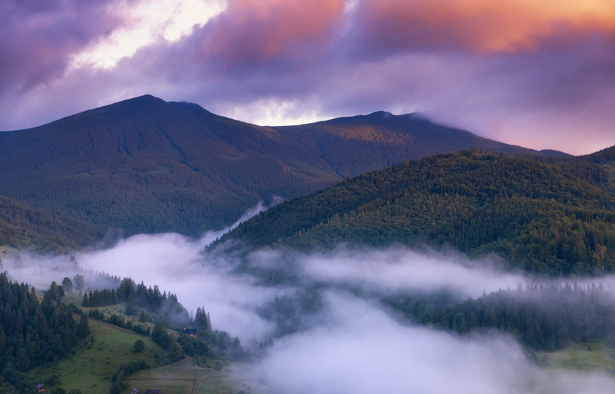 Misty landscape in the mountains. Summer landscape